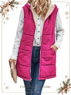 Reversible Fleece Vest Zip Up Hoodie Sleeveless Winter Coat with Pockets
